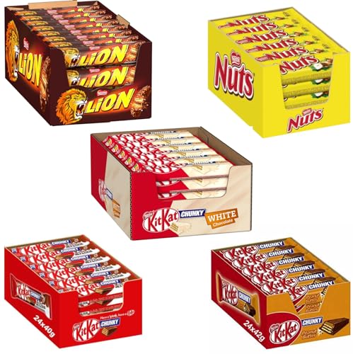 Nestle Bundle - 24 x Nuts - 24 x Lion - 24 x Kitkat Chunky white - 24 x Kitkat Chunky Classic - 24 x Kitkat Chunky Peanut Butter - Ein Bundle von FISGUS by krass-shoppen-de von FisGus