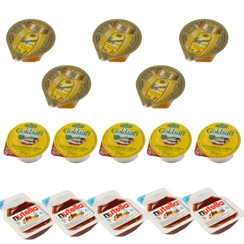 Leckerer Frühstücks Mix - 15 Portionspackungen - 5x15g Nuss-Nugat-Creme - 5x20g Langnese Honig - 5x25g Grafschafter Goldsaft - Zusammengestellt von FISGUS® by krass-shoppen-de von FisGus