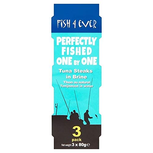 Fish 4 Ever Pole & Line Skipjack tuna steaks in brine triple pack 3 x 80g von Fish 4 Ever