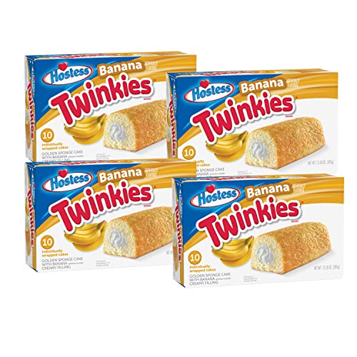 4 x Hostess Hostess Twinkies Banana Box | 4 Packungen Twinkies Banane a 385g | Pro Packung 10 Küchlein | Vorteilspack 4 x Hostess Hostess Twinkies Banana Box | 4 Packungen Twinkies Banane a 385g | Pro Packung 10 Küchlein | Vorteilspack von Fisher's Sweet Shop