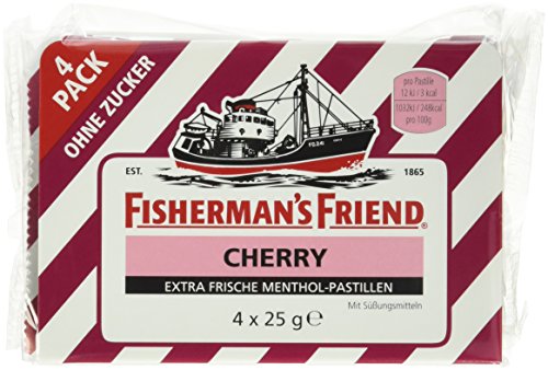 Fisherman's Friend Cherry ohne Zucker - Hustenbonbons, 4x25g (100g) von Fisherman's Friend