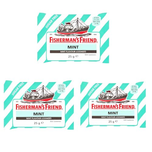 Zuckerfreie Minzsüßigkeit | Fisherman's Friend | Minze Zuckerfrei 3er Pack 3 x 25g | Gesamtgewicht 75 Gramm von Fisherman's Friend