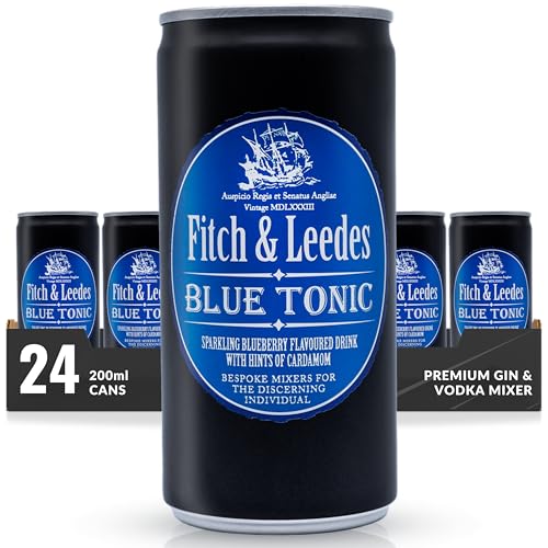 Fitch & Leedes Blue Tonic Water Blueberry (24x200ml) aus Südafrika Toller Begleiter zum Gin [würzig, spritzig, elegant] (Einweg Dosen Preis incl. 6,00 € / 24 x 0,25€ DPG Einwegpfand) von Fitch & Leedes