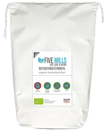 BIO Buchweizen Mehl 1x500g - ideal um z.B. veganes Gebäck, Pfannkuchen oder Nudeln selber zu machen - geeignet für eine SLOWER CARB oder Keto Diät - 10% Eiweiß von five mills