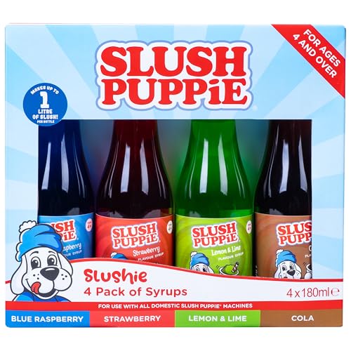 Slush Puppie – 4er-Pack Sirupe, blaue Himbeere, Erdbeere, Cola, Zitrone/Limette, 180 ml Slush Puppie – 4er-Pack Sirupe, blaue Himbeere, Erdbeere, Cola, Zitrone/Limette, 180 ml von Fizz Creations