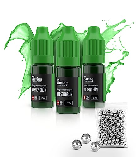 FLAVING® – Lebensmittelfarbe Wiesengrün 3er Set – Made in Schweiz – 3x 12 ml – gratis Silberkugeln – food coloring – für alle, die gerne backen und basteln von Flaving