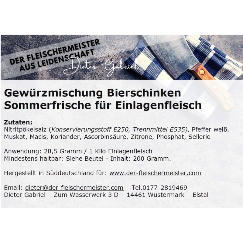 Gew?rzmischung Einlagenfleisch Bierschinken Sommerfrische von Fleischermeister aus Leidenschaft