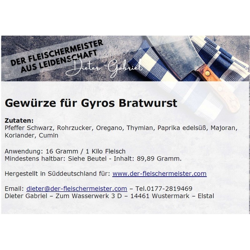 Gew?rzmischung Gyros Bratwurst von Fleischermeister aus Leidenschaft