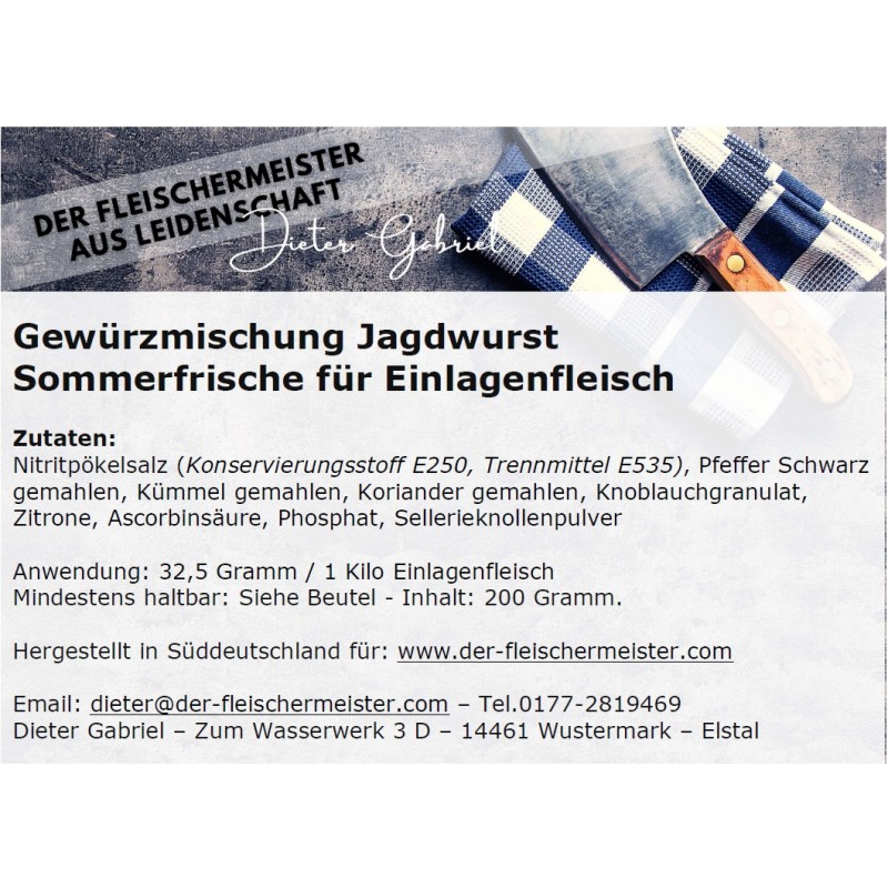 Gew?rzmischung Jagdwurst Sommerfrische f?r das Einlagenfleisch Gew?rzmischung Jagdwurst Sommerfrische f?r das Einlagenfleisch von Fleischermeister aus Leidenschaft
