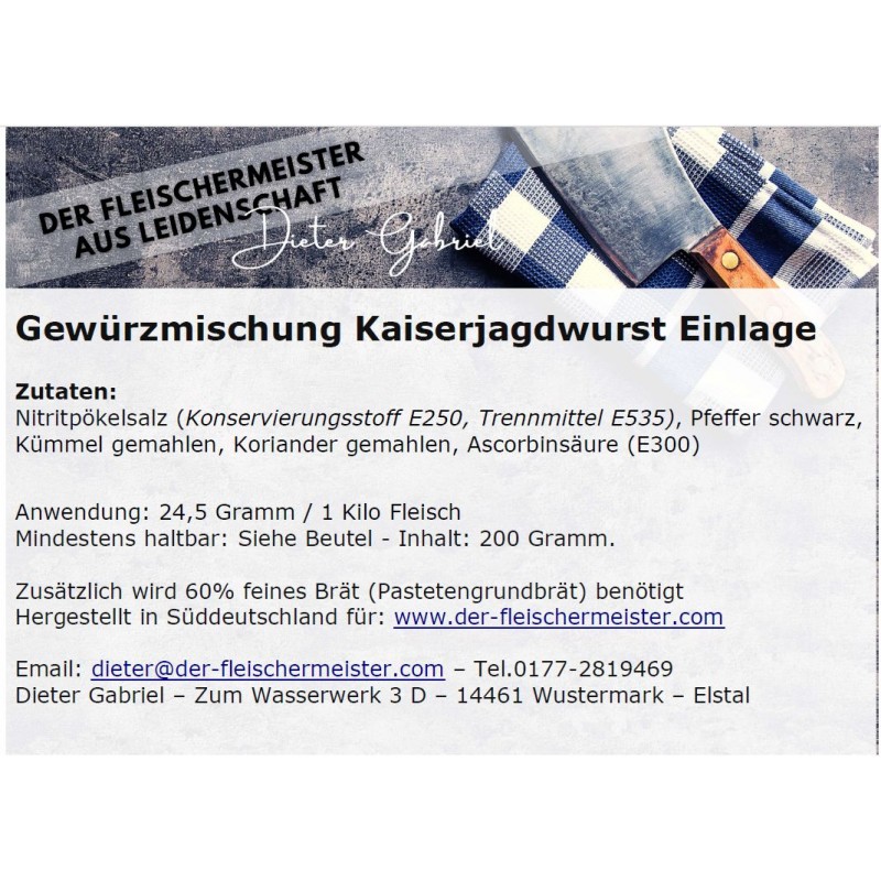 Gew?rzmischung Kaiserjagdwurst Einlage Gew?rzmischung Kaiserjagdwurst Einlage von Fleischermeister aus Leidenschaft