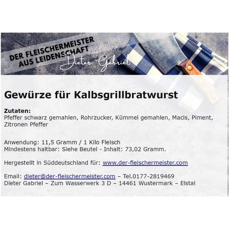 Gew?rzmischung Kalbs Grillbratwurst Gew?rzmischung Kalbs Grillbratwurst von Fleischermeister aus Leidenschaft