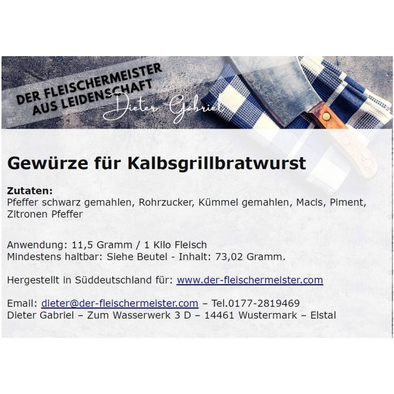 Gew?rzmischung Kalbs Grillbratwurst von Fleischermeister aus Leidenschaft