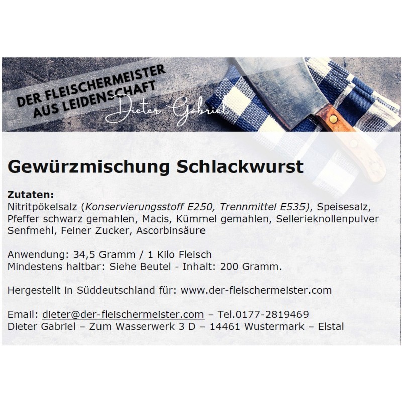 Gew?rzmischung Schinken Schlackwurst von Fleischermeister aus Leidenschaft