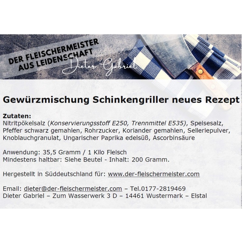 Gew?rzmischung Schinkengriller neues Rezept Gew?rzmischung Schinkengriller neues Rezept von Fleischermeister aus Leidenschaft
