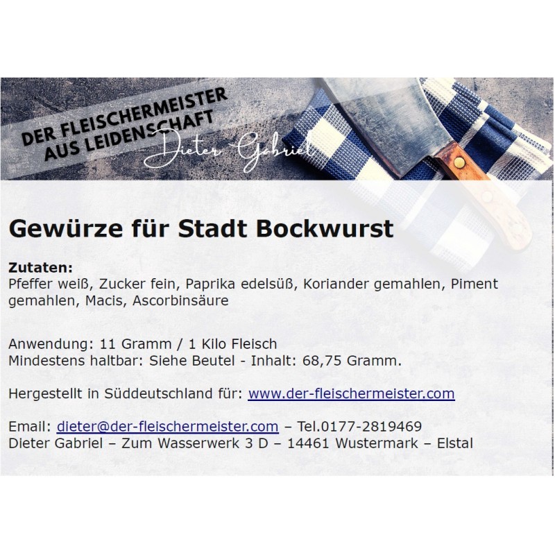 Gew?rzmischung Stadt Bockwurst von Fleischermeister aus Leidenschaft