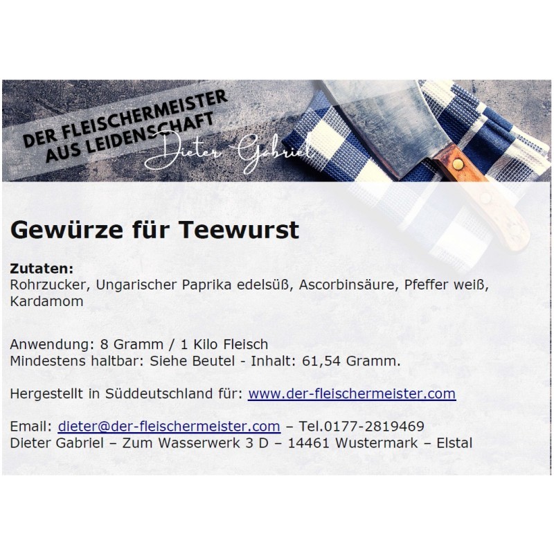 Gew?rzmischung Teewurst Gew?rzmischung Teewurst von Fleischermeister aus Leidenschaft