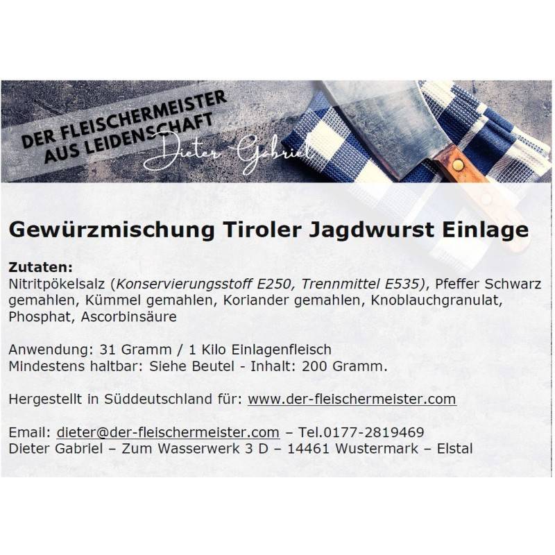 Gew?rzmischung Tiroler Jagdwurst Einlage von Fleischermeister aus Leidenschaft