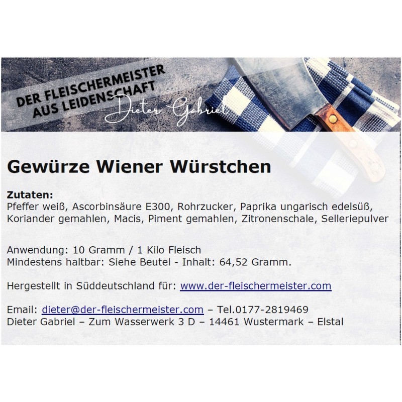 Gew?rzmischung Wiener W?rstchen, Sommerfrische mit Zitrone und Selleriepulver Gew?rzmischung Wiener W?rstchen, Sommerfrische mit Zitrone und Selleriepulver von Fleischermeister aus Leidenschaft