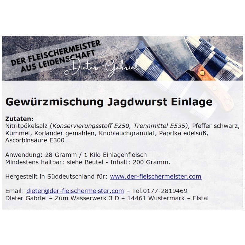 Gew?rzmischung f?r Jagdwurst Einlage Gew?rzmischung f?r Jagdwurst Einlage von Fleischermeister aus Leidenschaft