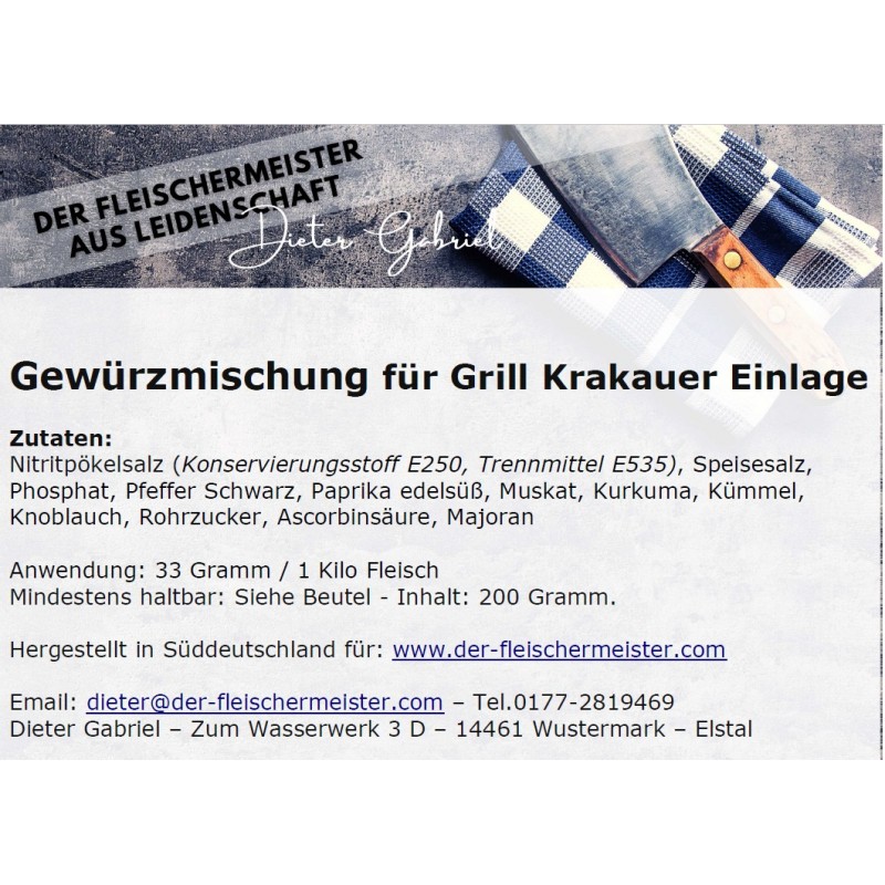 Gew?rzmischung f?r die Grill Krakauer Einlagenfleisch Gew?rzmischung f?r die Grill Krakauer Einlagenfleisch von Fleischermeister aus Leidenschaft