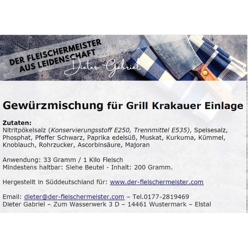 Gew?rzmischung f?r die Grill Krakauer Einlagenfleisch von Fleischermeister aus Leidenschaft