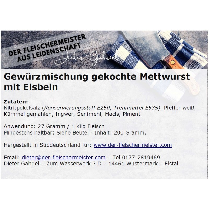 Gew?rzmischung gekochte Mettwurst mit Eisbein Gew?rzmischung gekochte Mettwurst mit Eisbein von Fleischermeister aus Leidenschaft
