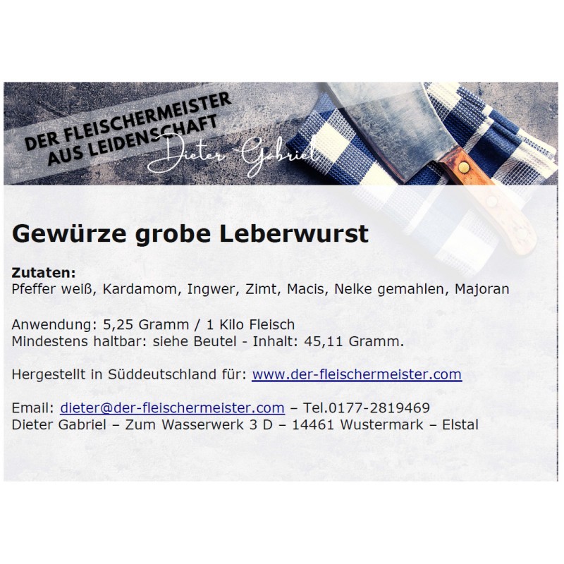Gew?rzmischung grobe Leberwurst Gew?rzmischung grobe Leberwurst von Fleischermeister aus Leidenschaft