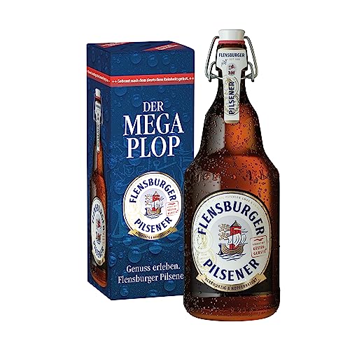 Flensburger Pilsener Mega Plop, Bier Flasche Einweg (1 X 2.0 L) Karton, Geschenkkarton, Biergeschenk von Flensburger