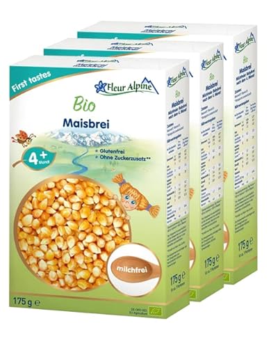 FLEUR ALPINE Bio Babybrei Mais 3er Pack - Leckerer Frühstücksbrei | Nahrhaft und glutenfrei | einfache Zubereitung | Babynahrung 4+ Monate ohne Zuckerzusatz | 3x7 Portionen von Fleur Alpine