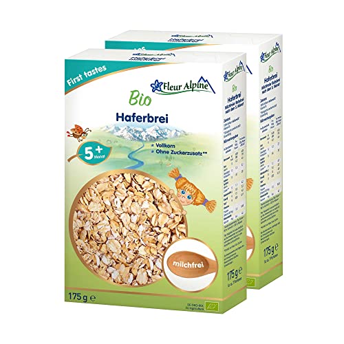 FLEUR ALPINE Bio Babybrei Hafer 2er Pack - Abendbrei Baby Haferflocken | Nahrhaftes Porridge | Einfache Zubereitung | Getreidebrei 5+ Monate ohne Zuckerzusatz | 2x7 Portionen von Fleur Alpine