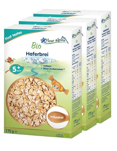 FLEUR ALPINE Bio Babybrei Hafer 3er Pack - Abendbrei Baby Haferflocken | Nahrhaftes Porridge | Einfache Zubereitung | Getreidebrei 5+ Monate ohne Zuckerzusatz | 3x7 Portionen von Fleur Alpine