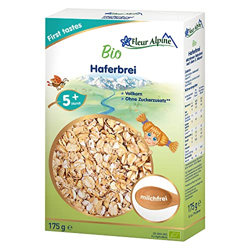 FLEUR ALPINE Bio Babybrei Hafer - Abendbrei Baby Haferflocken | Nahrhaftes Porridge | Einfache Zubereitung | Getreidebrei 5+ Monate ohne Zuckerzusatz | 7 Portionen von Fleur Alpine