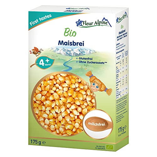 FLEUR ALPINE Bio Babybrei Mais - Leckerer Frühstücksbrei | Nahrhaft und glutenfrei | einfache Zubereitung | Babynahrung 4+ Monate ohne Zuckerzusatz | 7 Portionen von Fleur Alpine