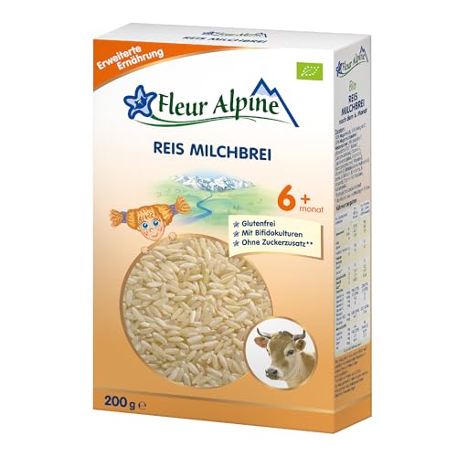 FLEUR ALPINE Bio Reis - Milchbrei Babybrei für köstliches Frühstück, Nahrhafter und einfach zuzubereitender glutenfreier Brei, Babynahrung nach dem 6+ Monate ohne Zuckerzusatz, 5 Portionen FLEUR ALPINE Bio Reis - Milchbrei Babybrei für köstliches Frühstück, Nahrhafter und einfach zuzubereitender glutenfreier Brei, Babynahrung nach dem 6+ Monate ohne Zuckerzusatz, 5 Portionen von Fleur Alpine