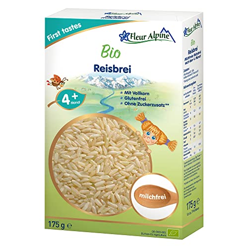 FLEUR ALPINE Bio Reisbrei Babynahrung – Frühstücksbrei | Nahrhaft und glutenfrei | einfache Zubereitung | Getreidebrei 4+ Monate ohne Zuckerzusatz | 7 Portionen von Fleur Alpine