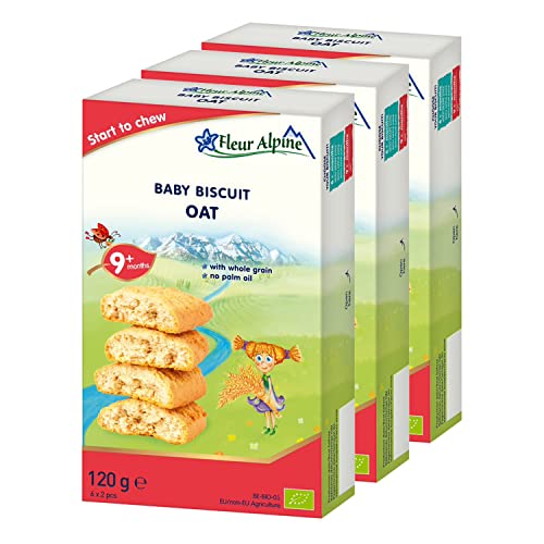 Fleur Alpine Babykekse Haferflocken - 18 x 2 Leckere Babysnacks für den leckeren, glatten Frühstücksbrei oder den Snack für zwischendurch | Einfache Vollkorn-Snackkekse ohne Zuckerzusatz | 9 Monate von Fleur Alpine