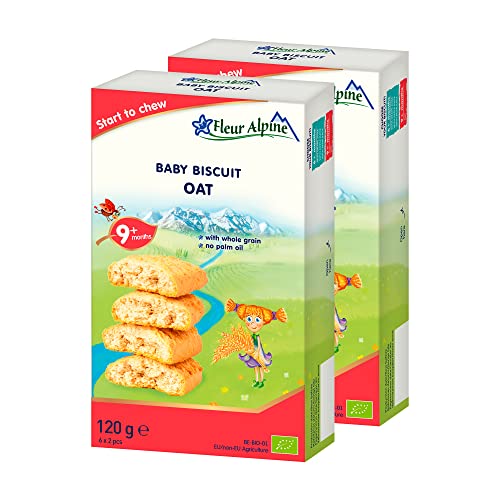 Fleur Alpine Babykekse Haferflocken - 12 x 2 Leckere Babysnacks für den leckeren, glatten Frühstücksbrei oder den Snack für zwischendurch | Einfache Vollkorn-Snackkekse ohne Zuckerzusatz | 9 Monate von Fleur Alpine