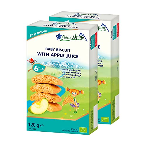 Fleur Alpine Babykekse mit Apfelsaft - 12 x 2 Leckere Babysnacks für den leckeren, glatten Frühstücksbrei oder den Snack für zwischendurch | Einfache Vollkorn-Snackkekse ohne Zuckerzusatz | 6 Monate von Fleur Alpine