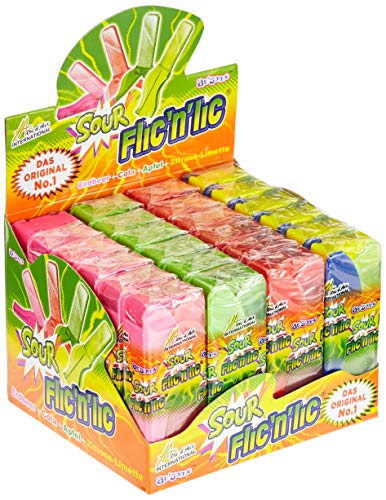 Flic N Lic Toggo Lutscher Sour, 4 versch. saure Geschmackssorten, 24-er Pack (24 x 14 g) von Flic'n'Lic