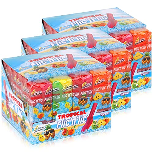 Flic'n'lic Lutscher Tropical 24 Stück 336g - Doppelter Fruchtgeschmack (3er Pack) von Flic'n'Lic