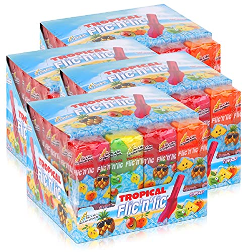 Flic'n'lic Lutscher Tropical 24 Stück 336g - Doppelter Fruchtgeschmack (4er Pack) von Flic'n'Lic