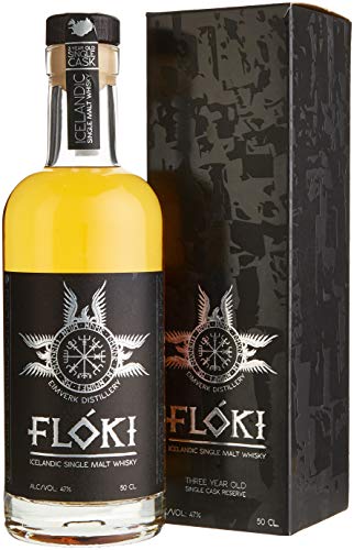 Flóki | Icelandic Single Malt Whisky | 500 ml | 47% Vol. | Noten von harzigen Tannennadeln & Muskat | Vielfältige Aromen | Leicht & fruchtige Süße | Charakteristisch rauchiger Geschmack von Floki