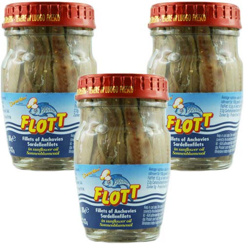 3x Flott Acciughe 'Anchovies Sardellenfilets' in Sonnenblumenöl, 80 g 3x Flott Acciughe 'Anchovies Sardellenfilets' in Sonnenblumenöl, 80 g von Flott S.P.A