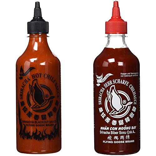 FLYING GOOSE Sriracha Chilisauce "BLACKOUT", (455 ml) & Sriracha sehr scharfe Chilisauce - sehr scharf, rote Kappe, Würzsauce aus Thailand, 1er Pack (1 x 455 ml) von Flying Goose