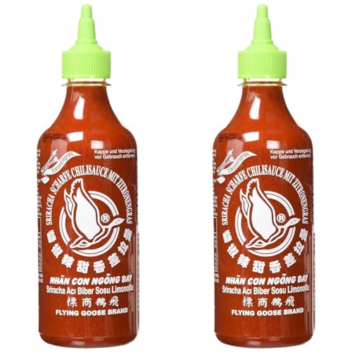 FLYING GOOSE Sriracha scharfe Chilisauce mit ZitroneNgras - scharf, hellgrüne Kappe, Würzsauce aus Thailand, 2er Pack (1 x 455 ml) von Flying Goose