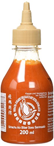 FLYING GOOSE Sriracha scharfe Chilisauce mit extra Knoblauch - scharf, braune Kappe, Würzsauce aus Thailand, 1er Pack (1 x 200 ml) von Flying Goose