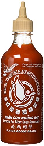 FLYING GOOSE Sriracha scharfe Chilisauce mit extra Knoblauch - scharf, braune Kappe, Würzsauce aus Thailand, 1er Pack (1 x 455 ml) von Flying Goose