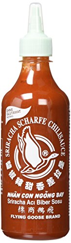 FLYING GOOSE Sriracha scharfe Chilisauce - ohne Glutamat, scharf, weiße Kappe, Würzsauce aus Thailand, 1er Pack (1 x 455 ml) von Flying Goose