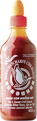 FLYING GOOSE Sriracha scharfe Chilisauce - scharf & süß, orange Kappe, Würzsauce aus Thailand, 1er Pack (1 x 455 ml) von Flying Goose