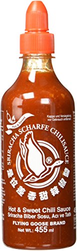 FLYING GOOSE Sriracha scharfe Chilisauce - scharf & süß, orange Kappe, Würzsauce aus Thailand, 2er Pack (2 x 455 ml) von Flying Goose